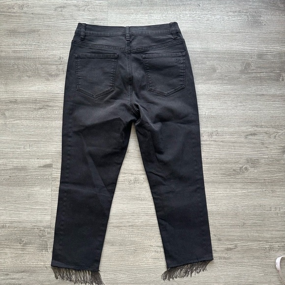 DG2 Diane Gilman Embelish Side Stripe Fringe-Hem cropped Jean Black Sz 6P - Picture 3 of 8